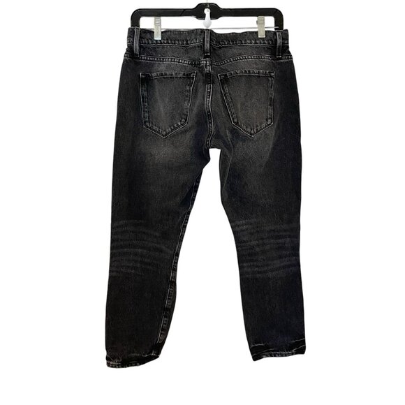 FRAME Le Garcon Crop Jeans Dark Wash Black Deconstruct Distressed Size 24 - Picture 2 of 7